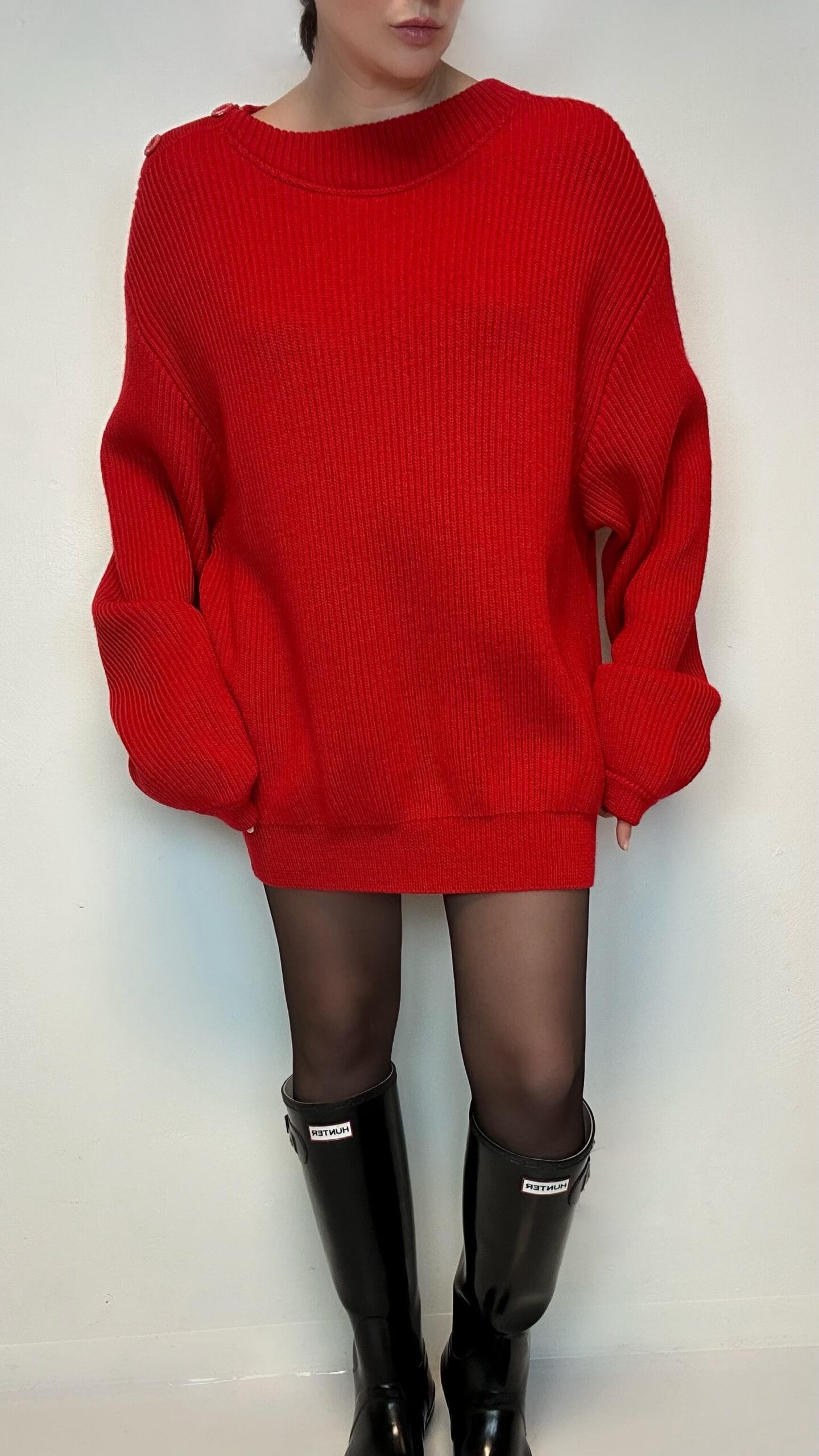 Oversized heavy wool red unisex long sweater