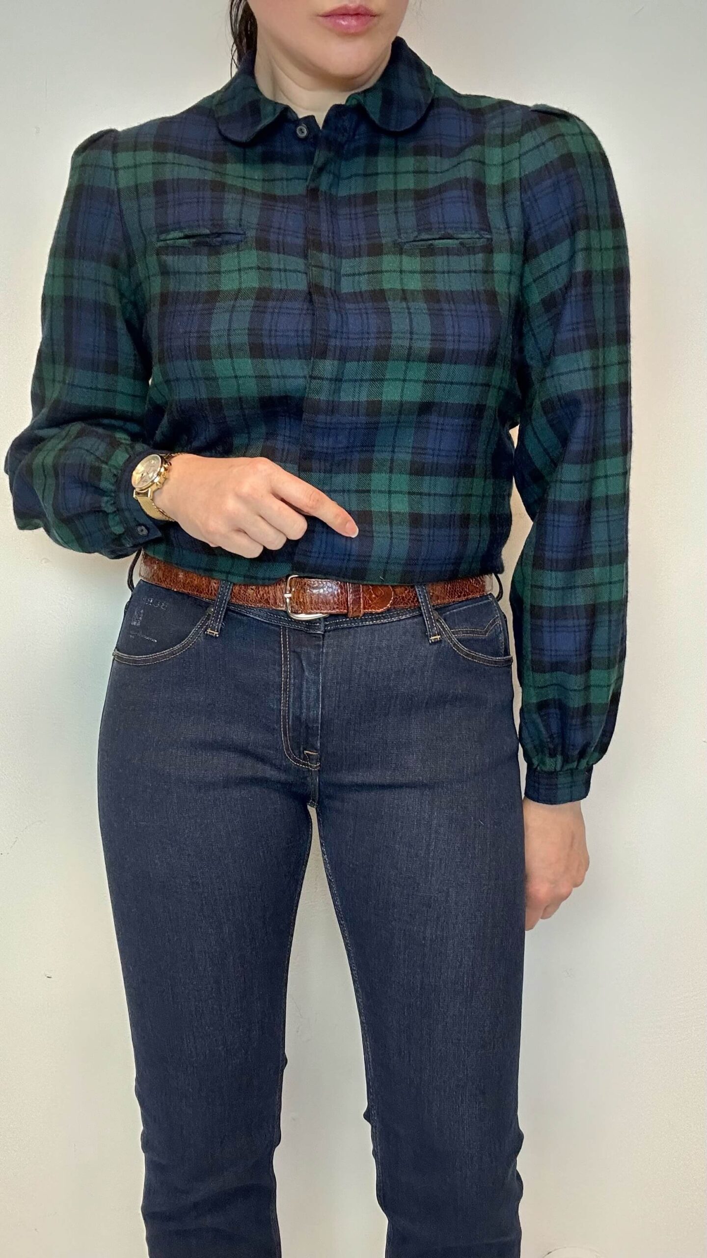 Wool green tartan blouse