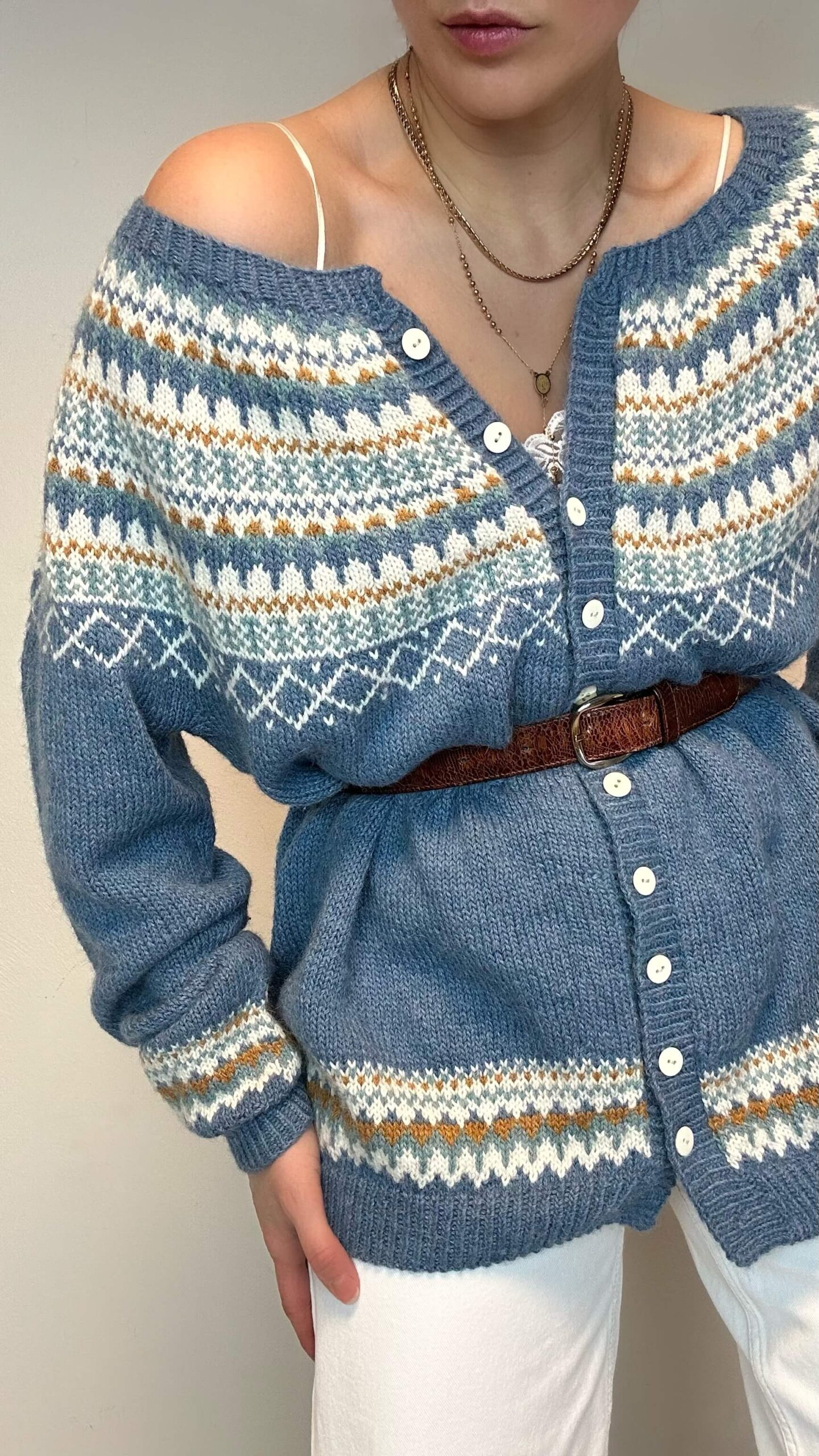 Hand-knitted sky blue woolen scandinavian sweater