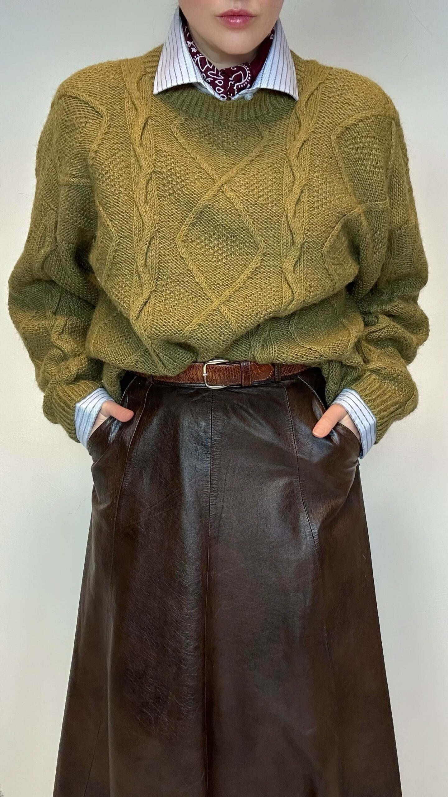 Olive green cable knit wool sweater