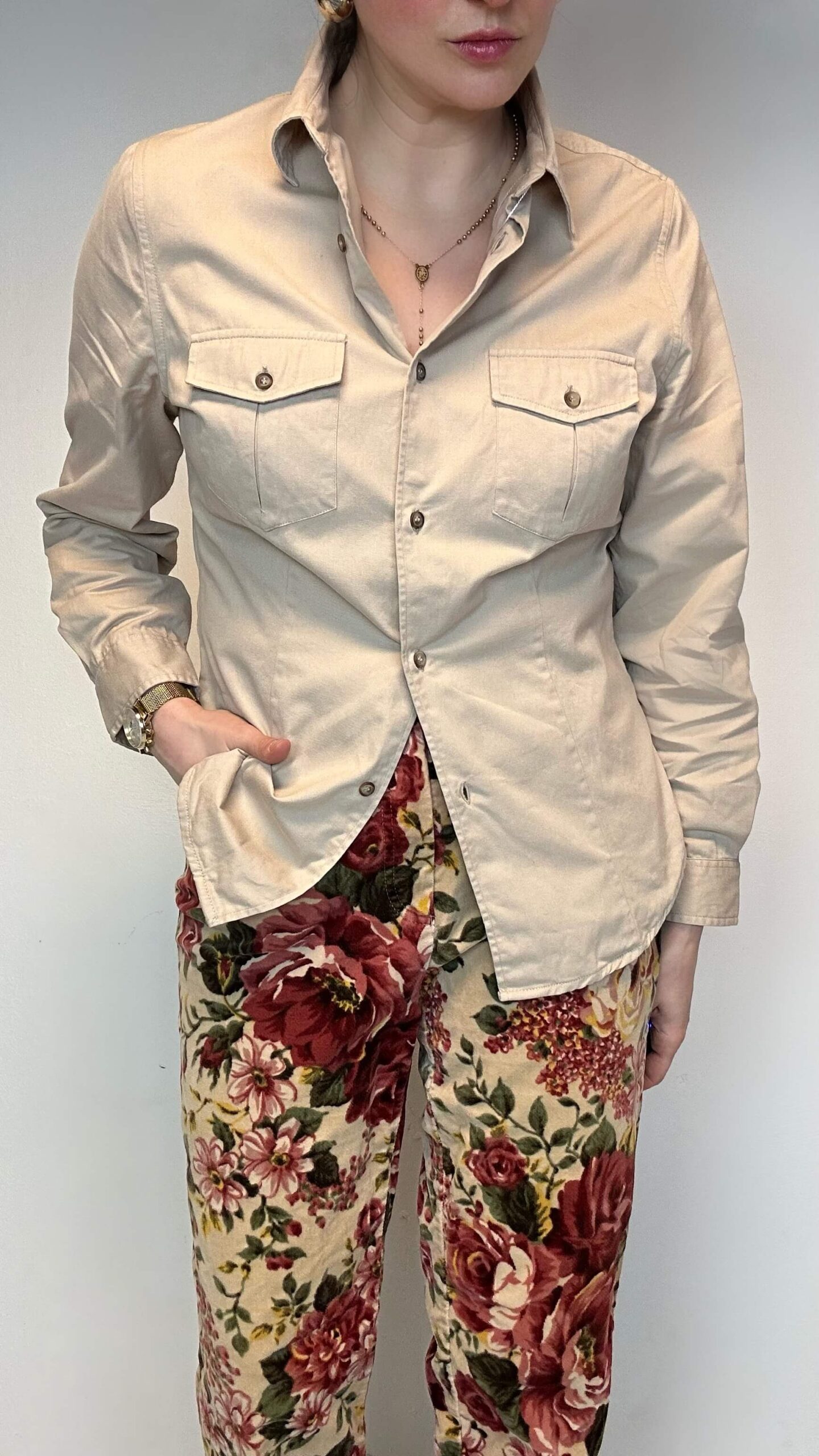 Sand beige thick cotton casual shirt