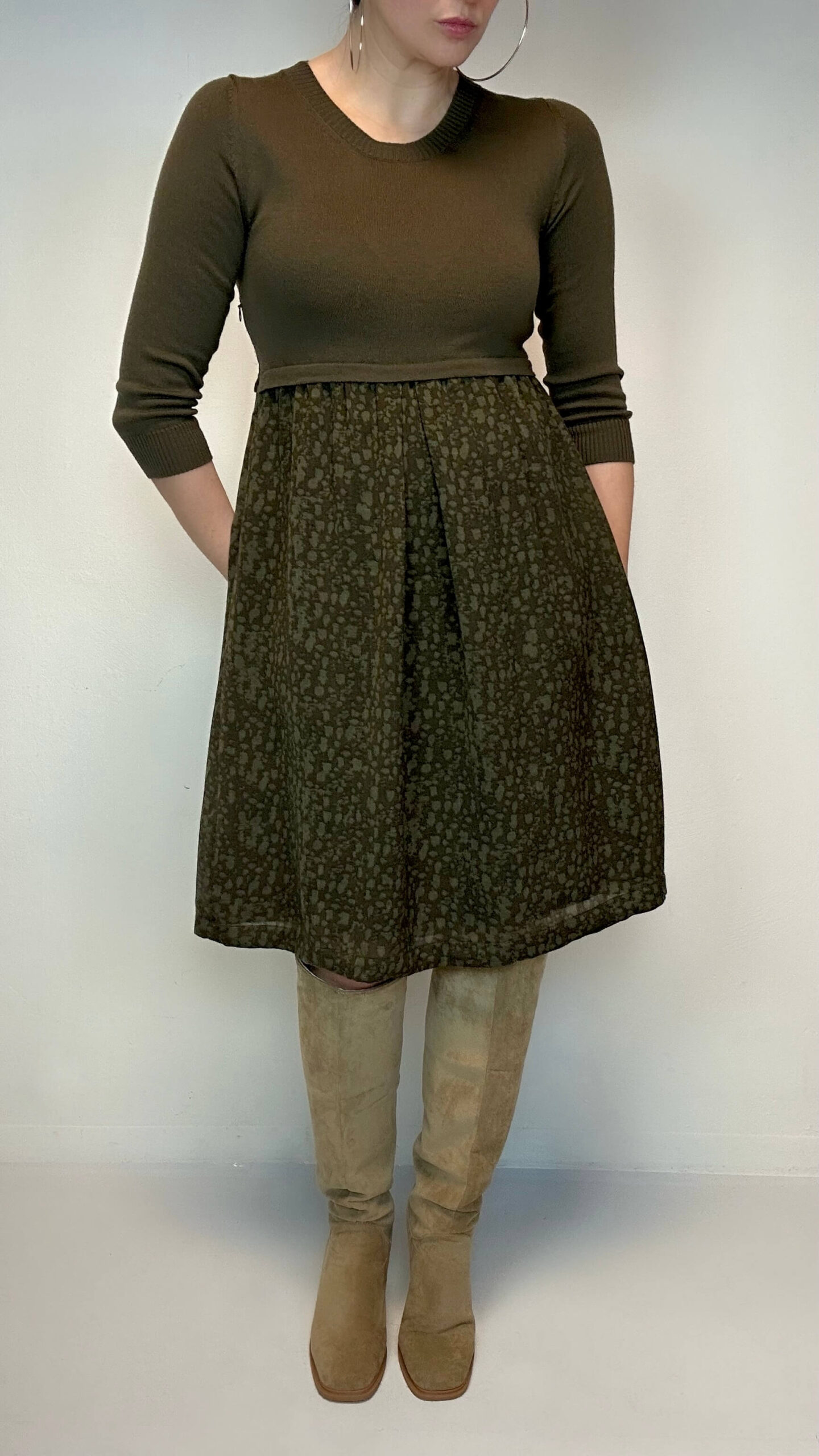 MAX MARA Weekend olive green wool babydoll dress