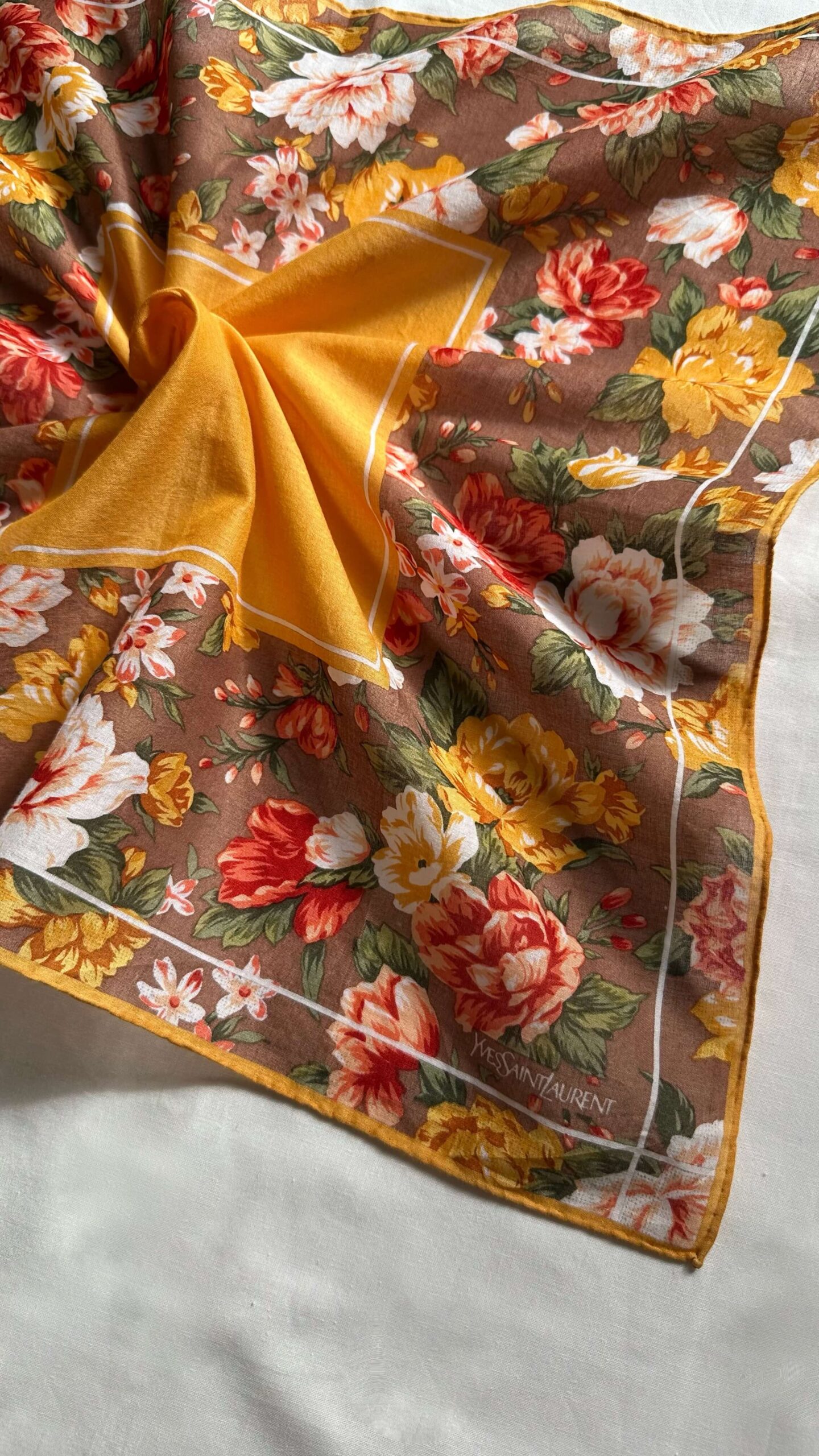 YSL "Golden Jardin" handkerchief/scarf. 1970s-1980s