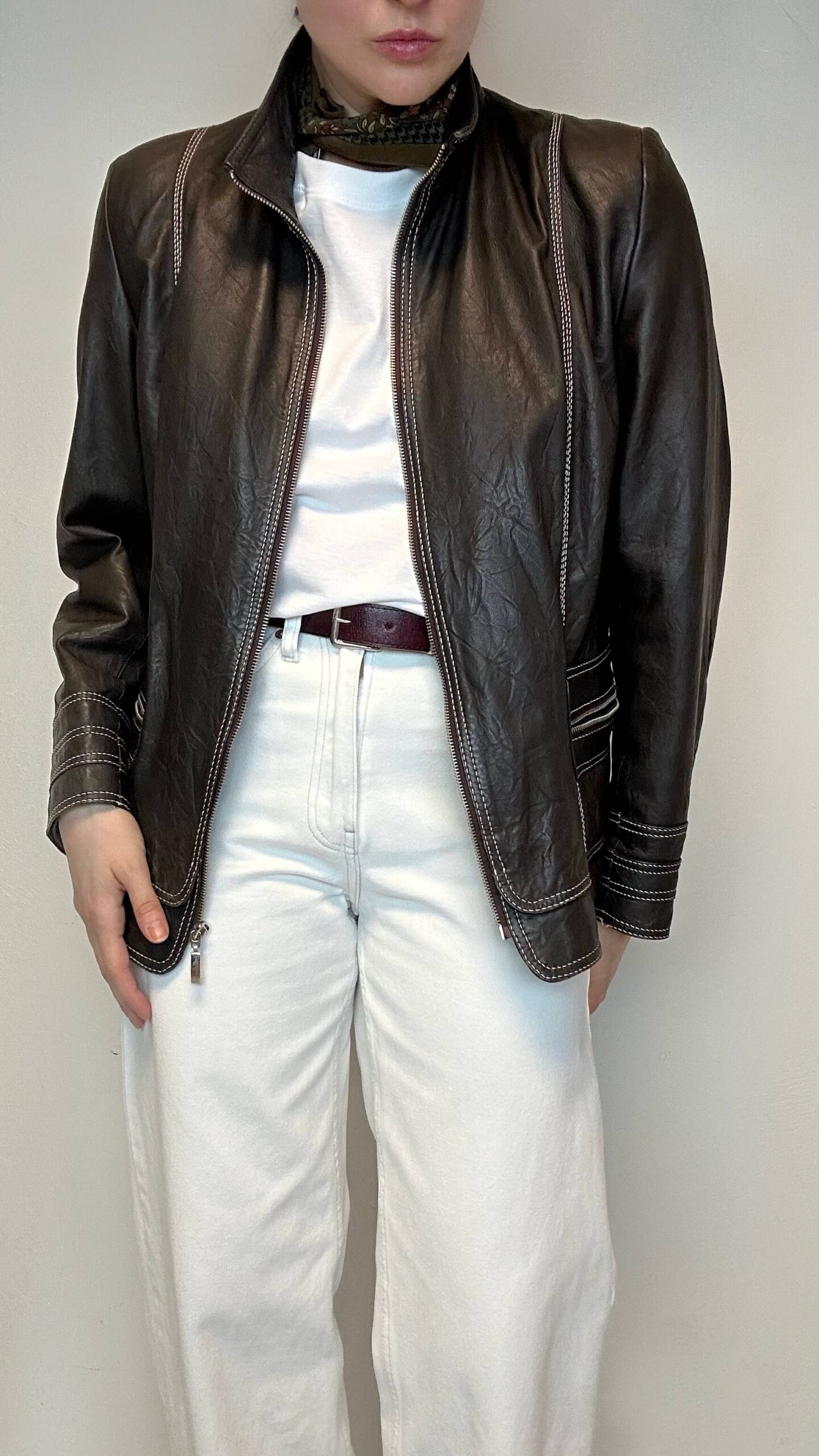 Chocolate brown Y2k leather jacket