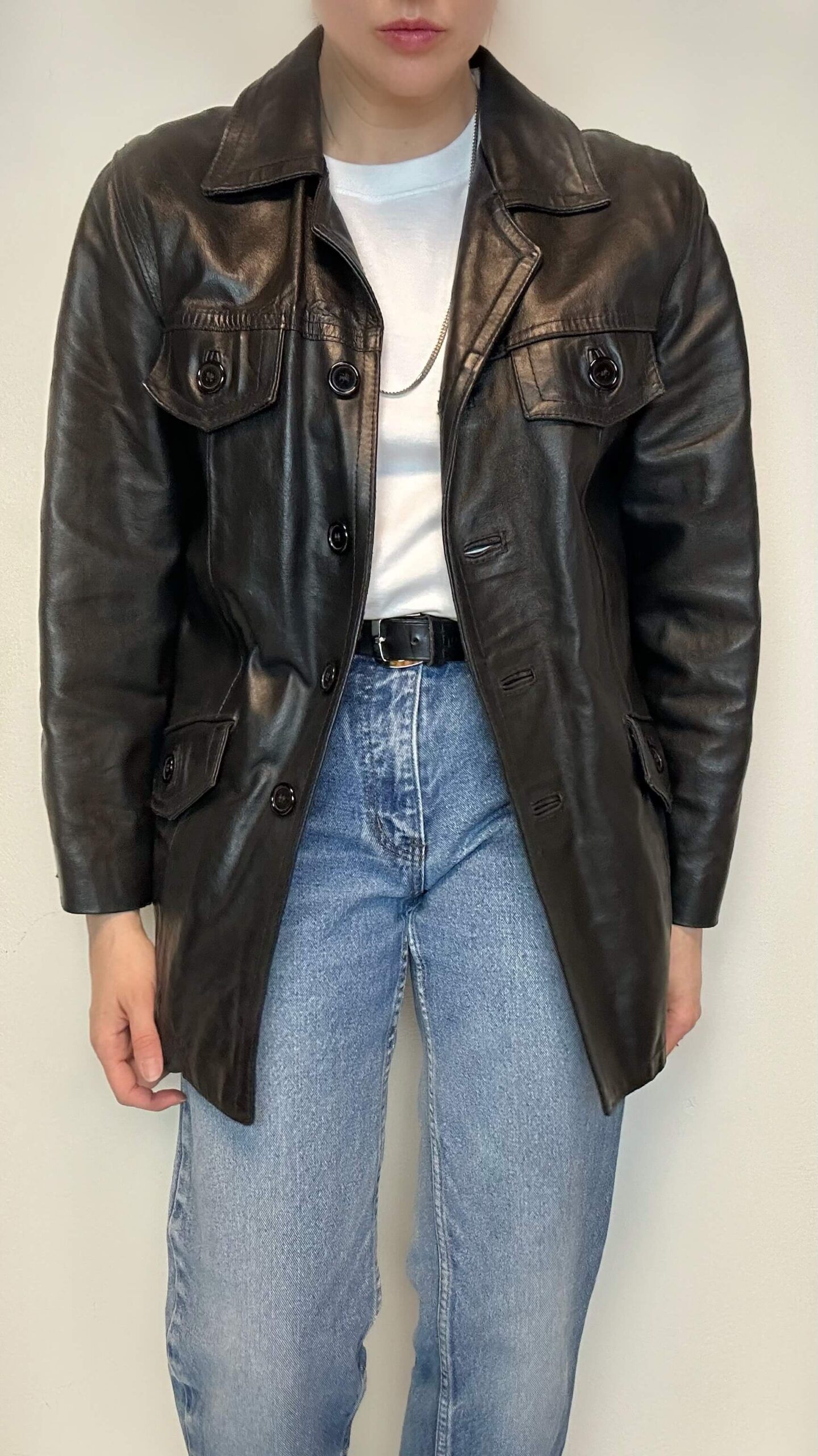 Italian gangster style thick leather jacket