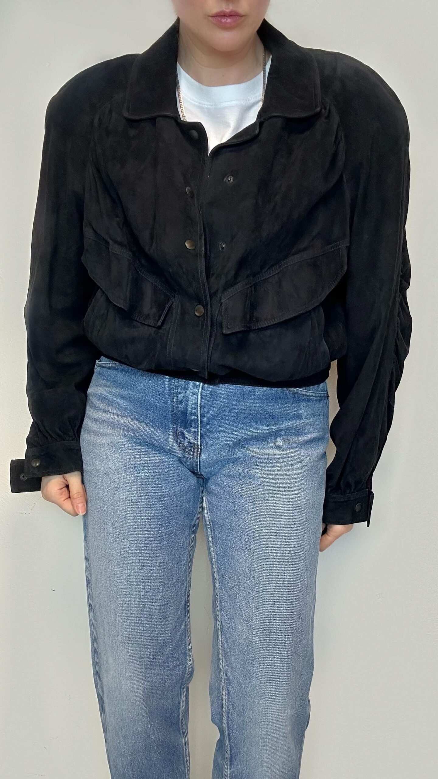 Suede black leather bomber jacket