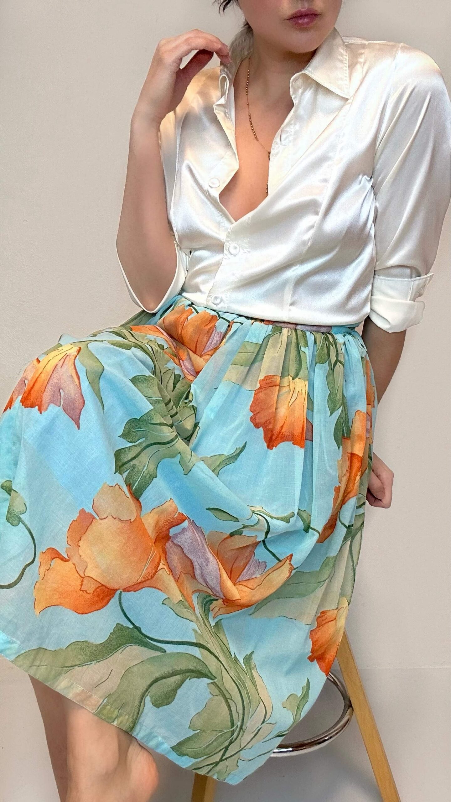 Sky blue airy skirt in a floral pattern