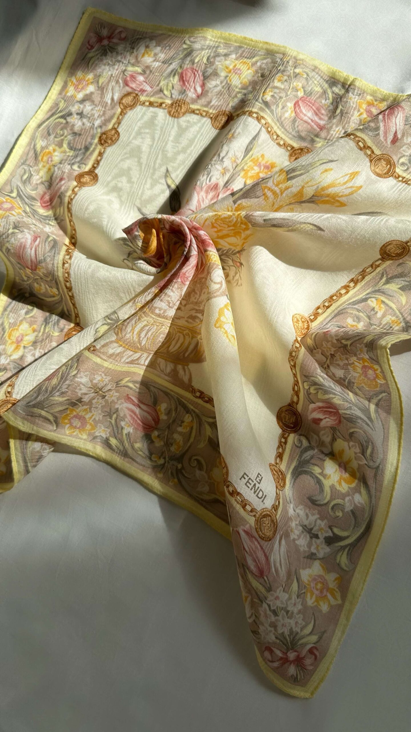 FENDI Roseto garden small scarf. Late 1980s – early 1990s.