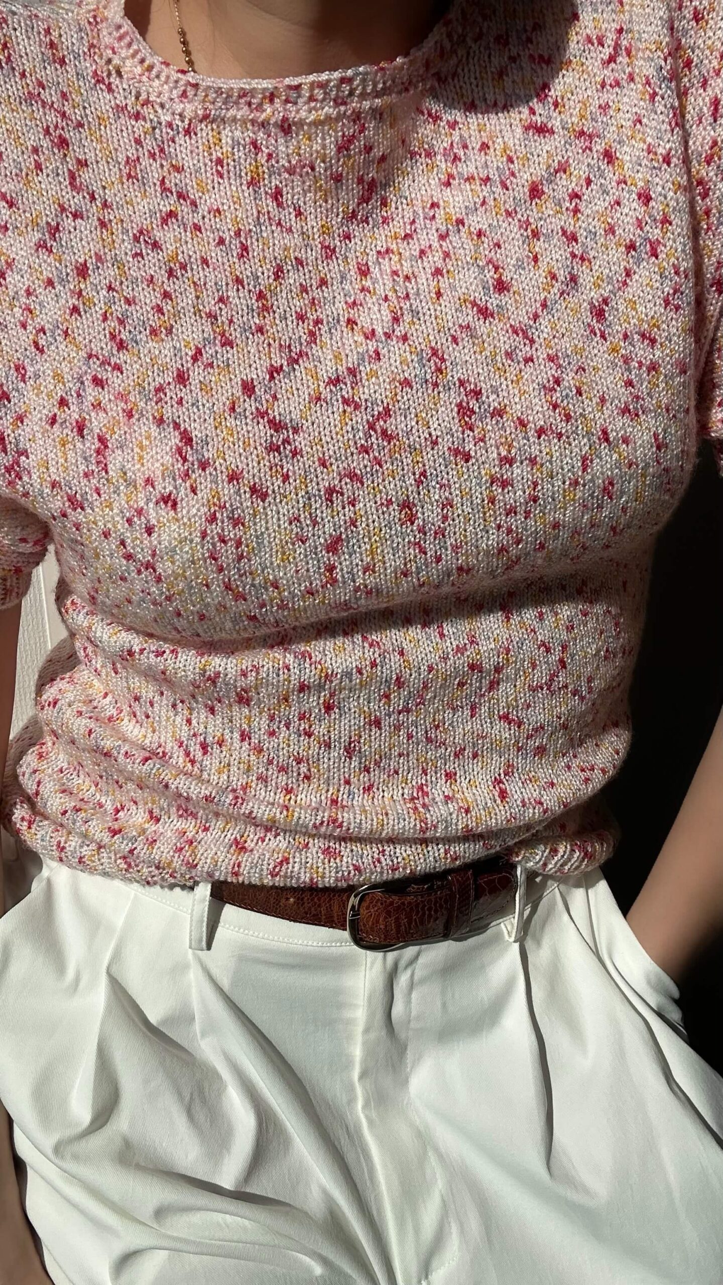 Confetti hand-knitted short sleeve spring sweater