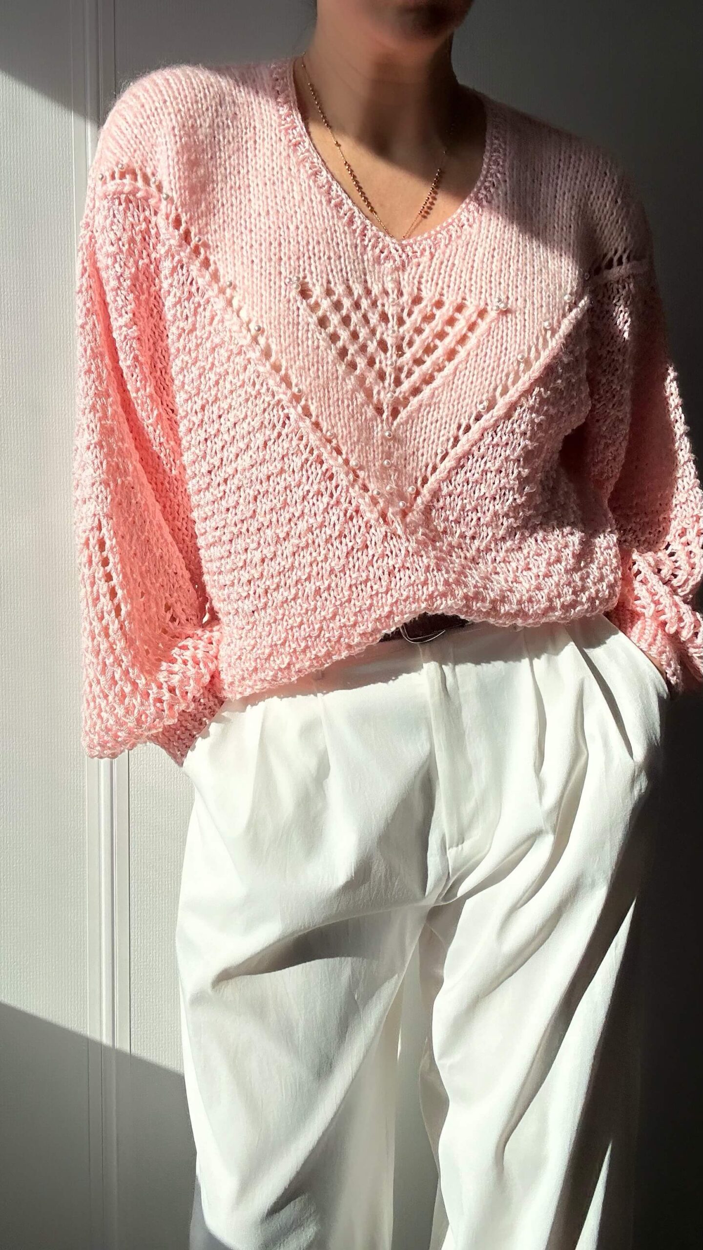 Baby pink fishnet sweater