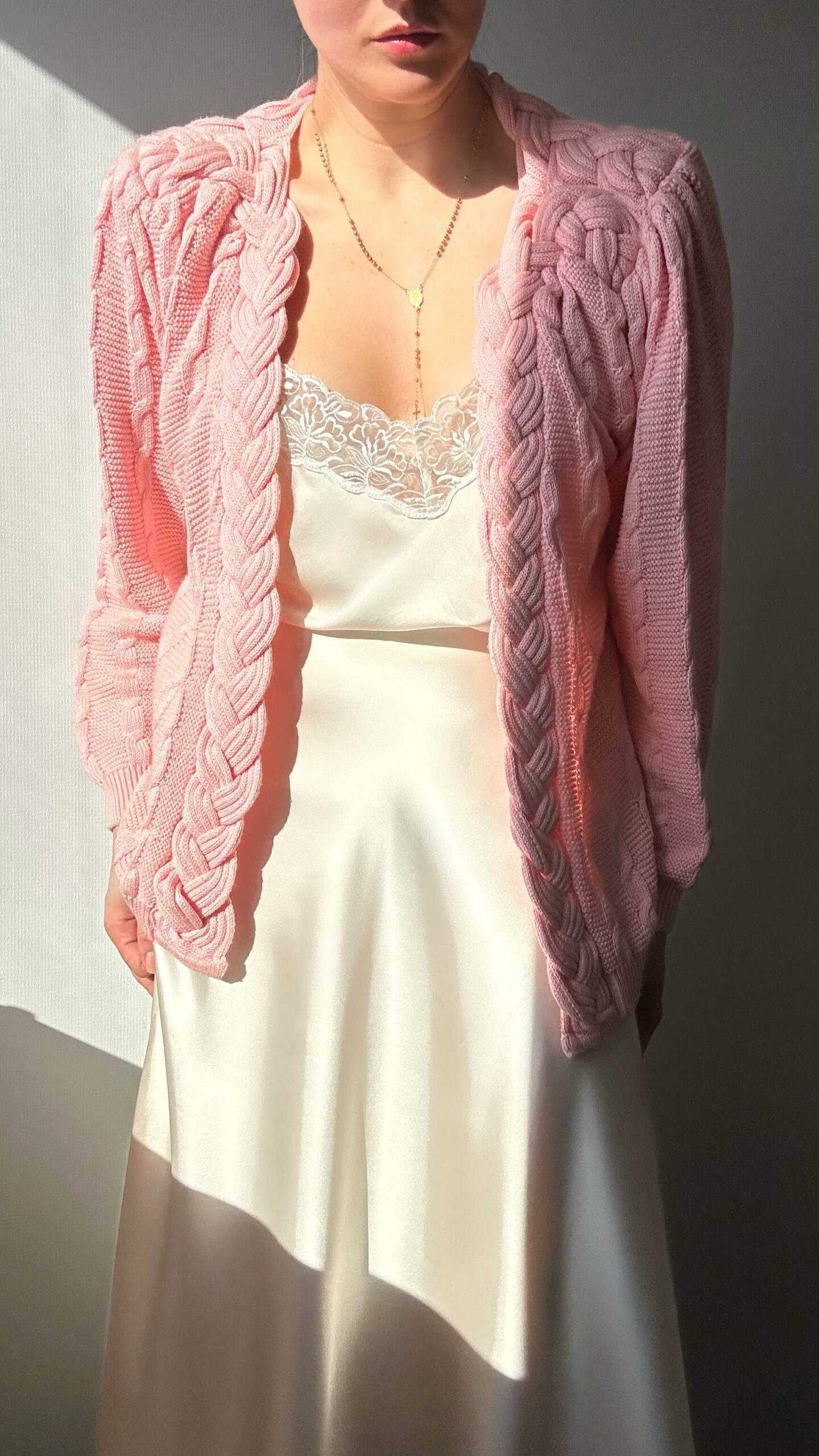 Italian rose pink cable knit cardigan