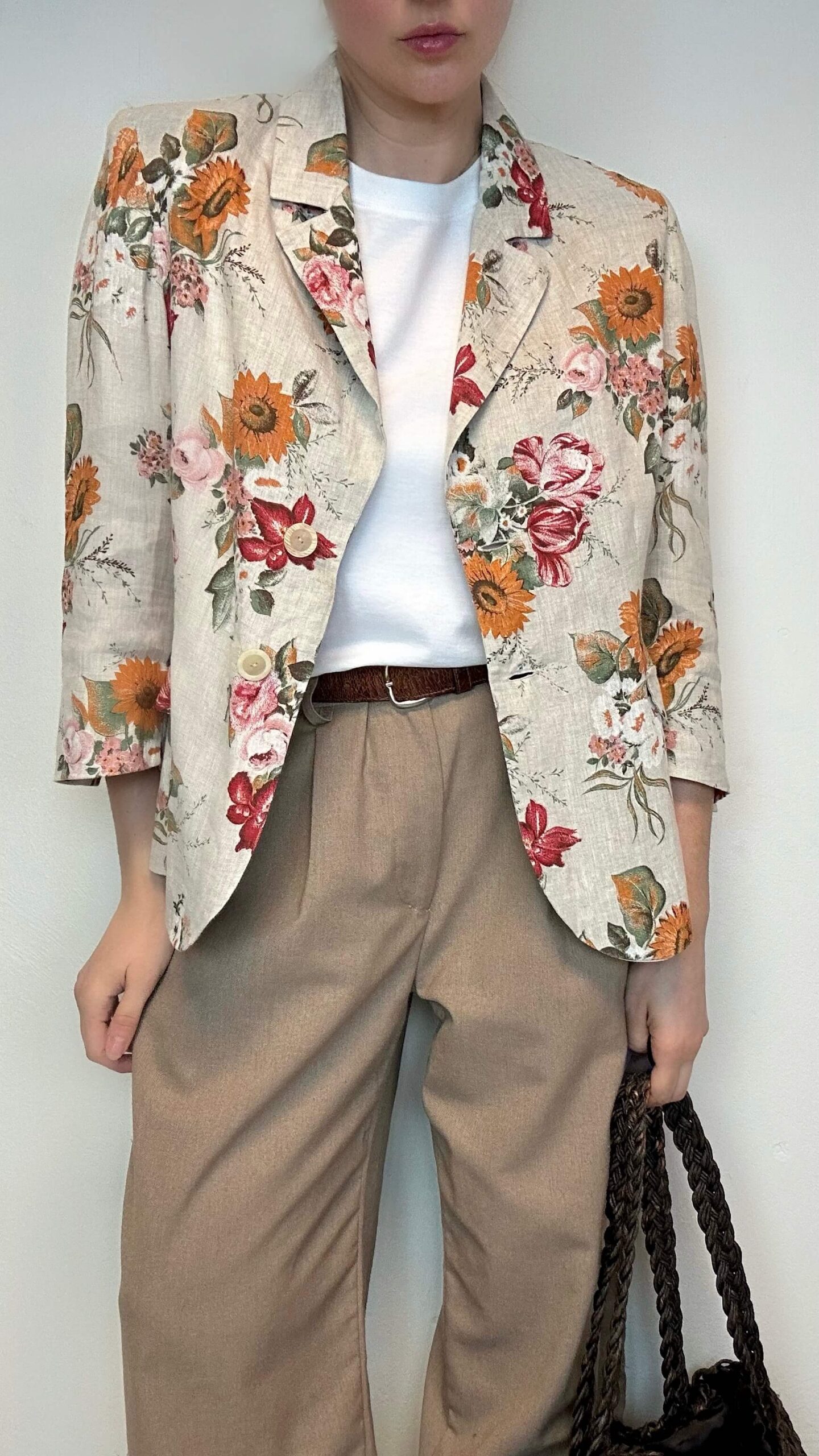 Italian linen summer blazer with a garden flower print