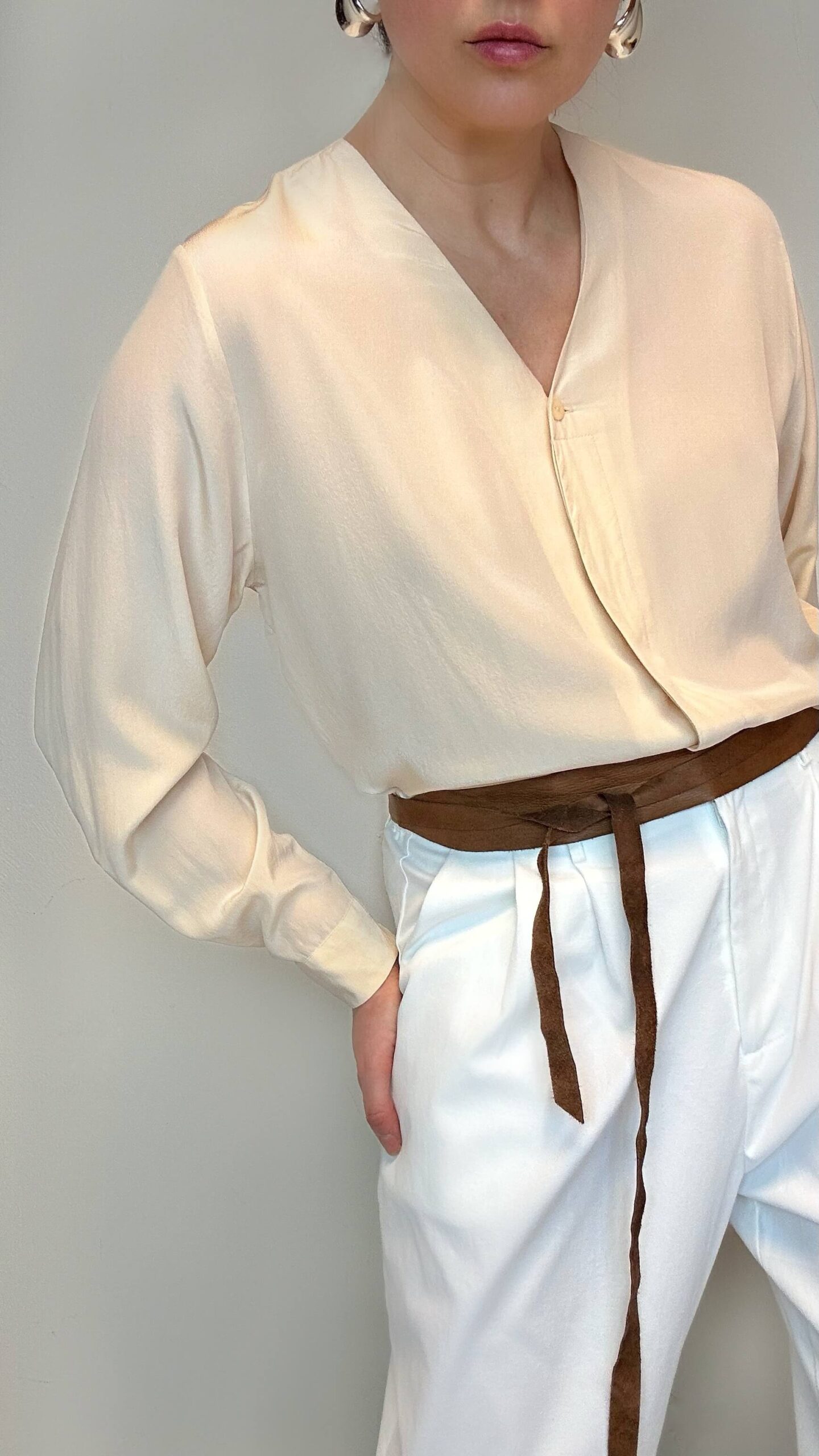 Silk light peach classic blouse