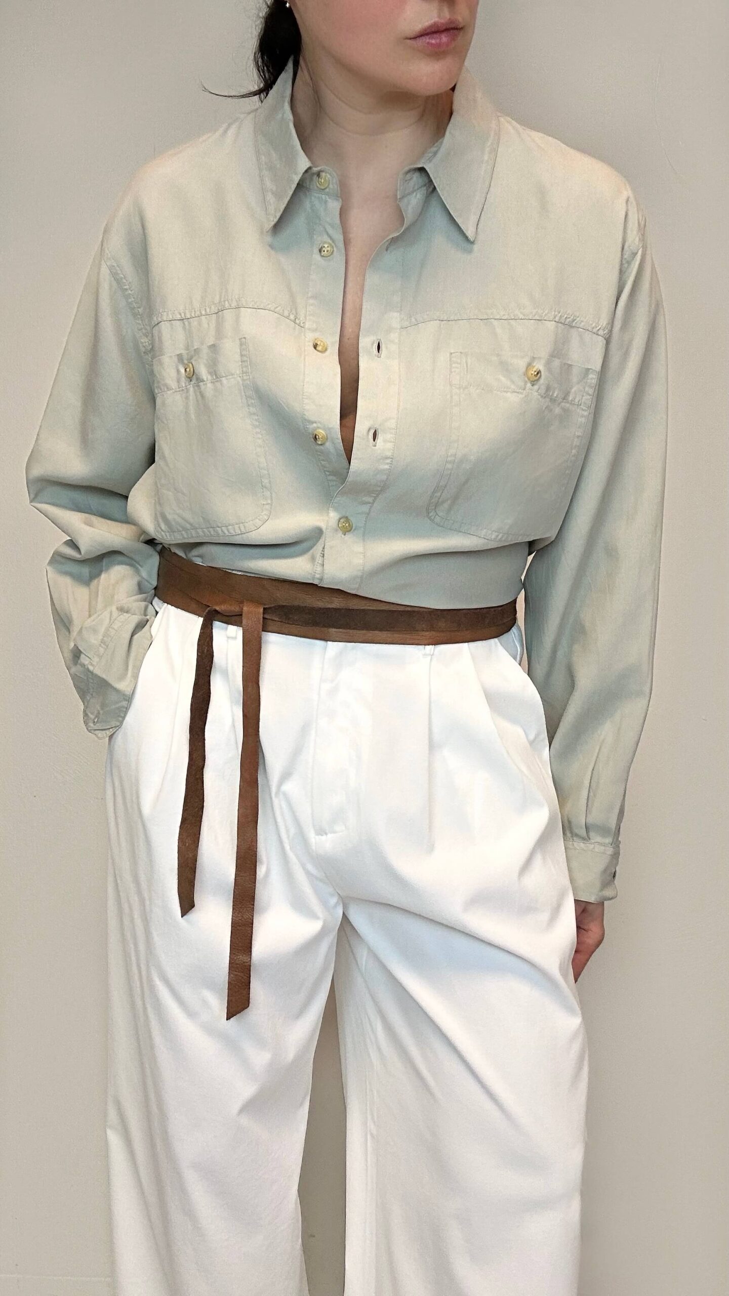 Silk mint grey unisex old money shirt