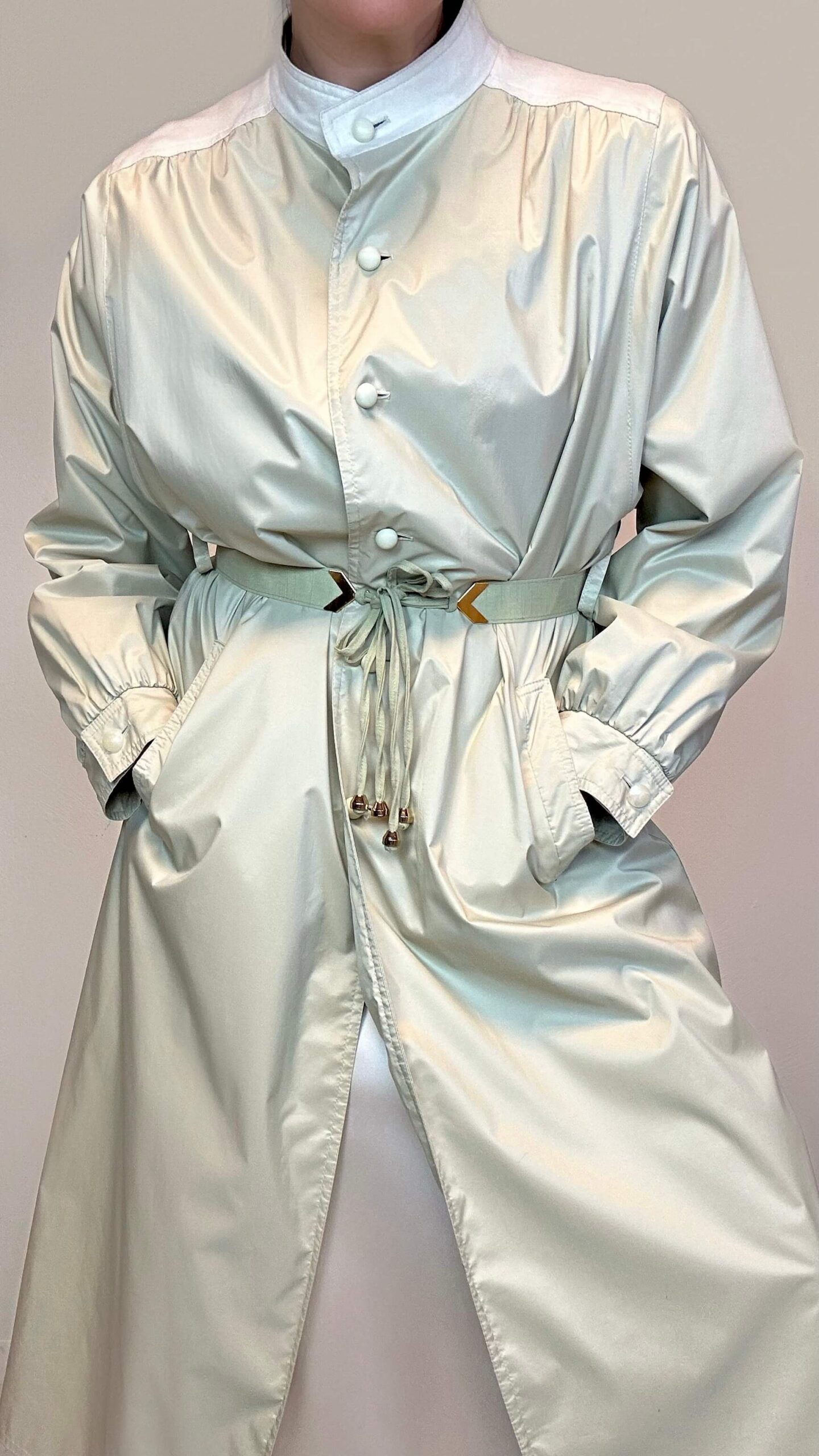 Honeydew trenchcoat with a waist tie