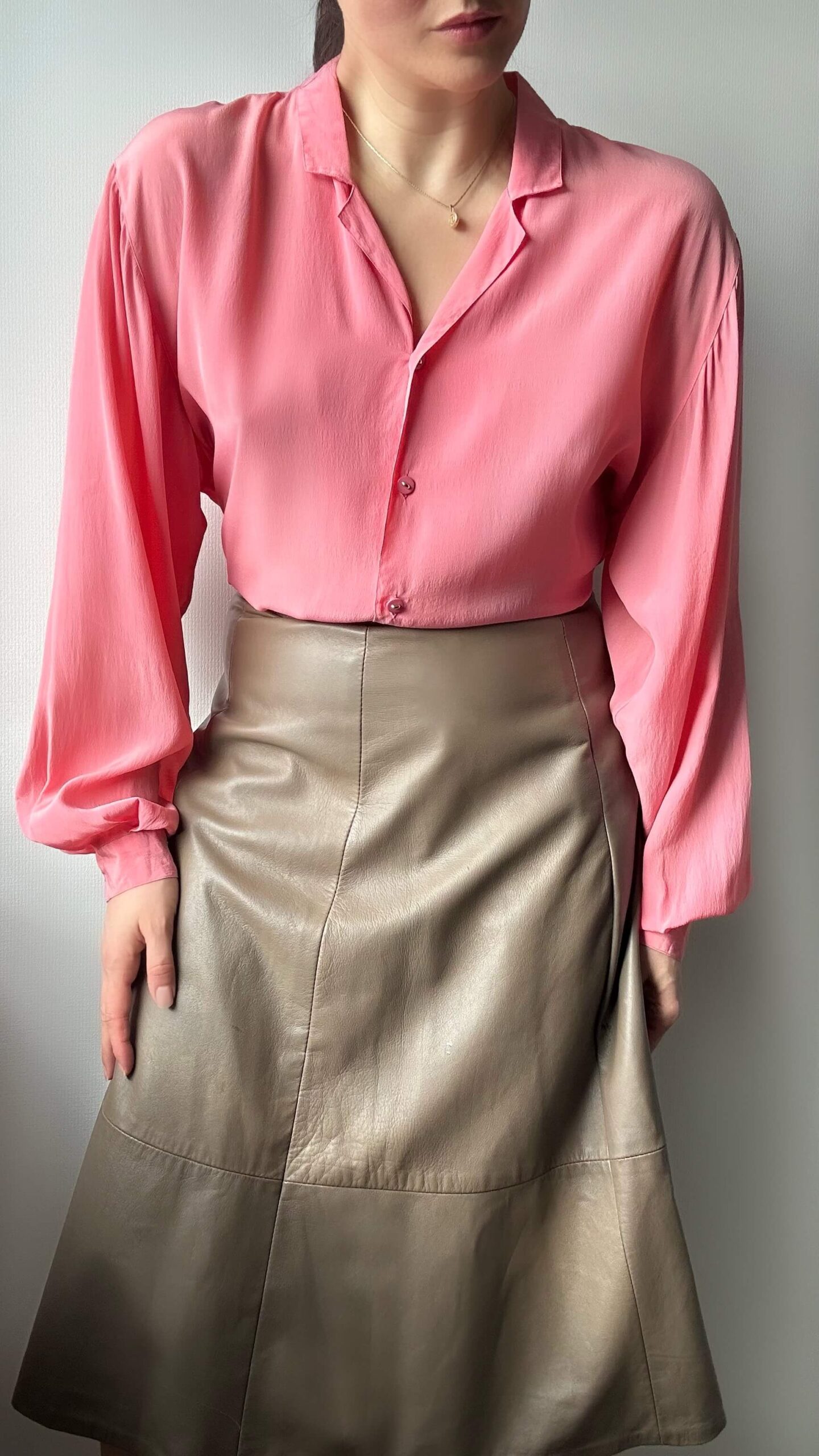 Silk blend soft coral blouse